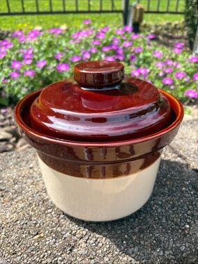 Vintage McCoy 2 1/2 Qt Ovenproof Pottery Brown Bean Pot Crock W/ Lid #1265